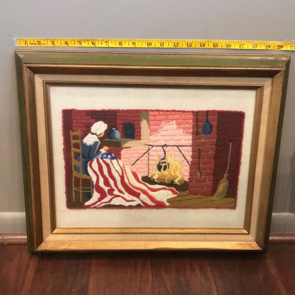 VTG Betsy Ross Sewing Flag Framed Crewel - Picture 6 of 7